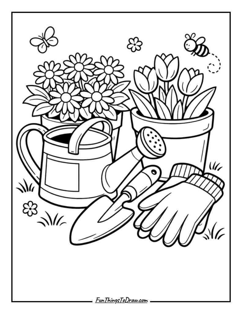 Gardening Tools and Flowers