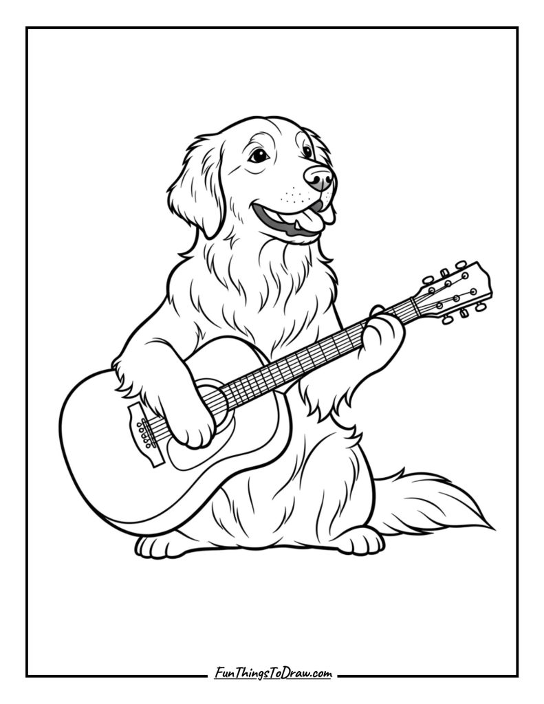 Golden Retriever Playing a Guitar