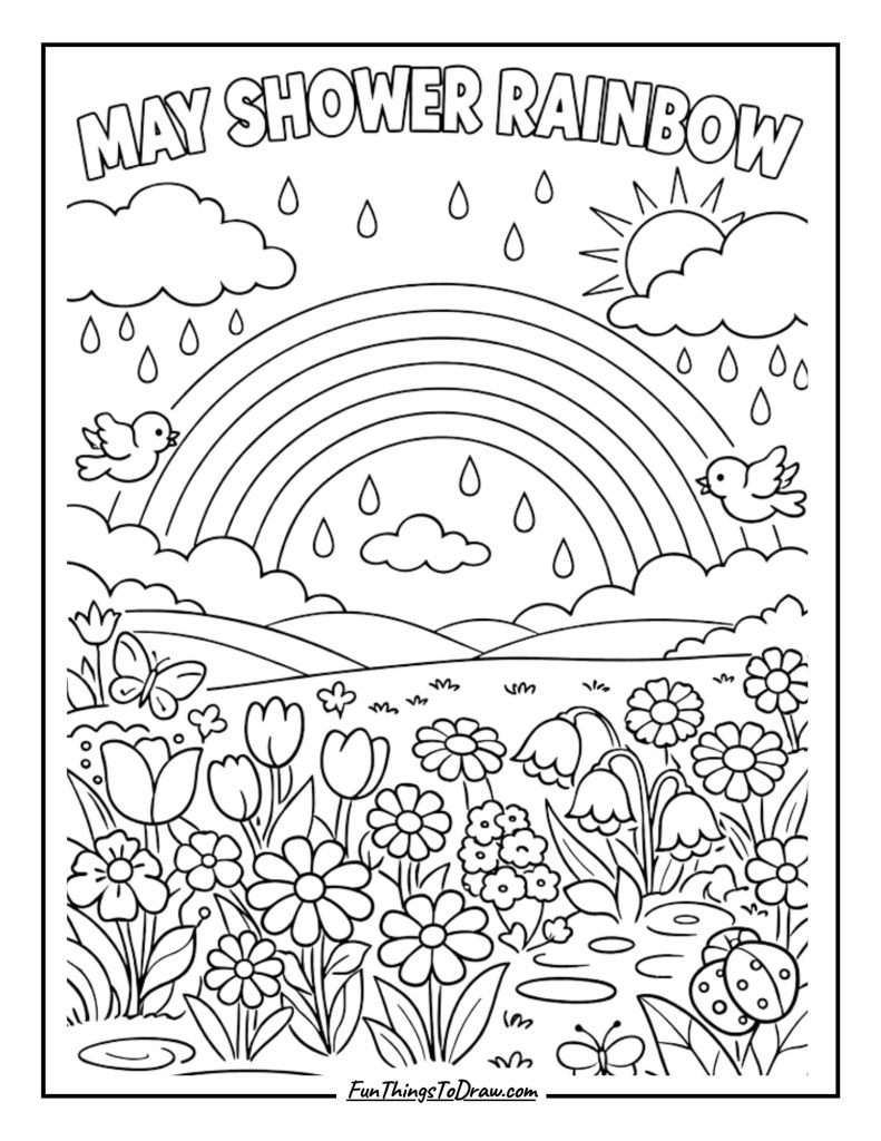 May Shower Rainbow Coloring Sheet