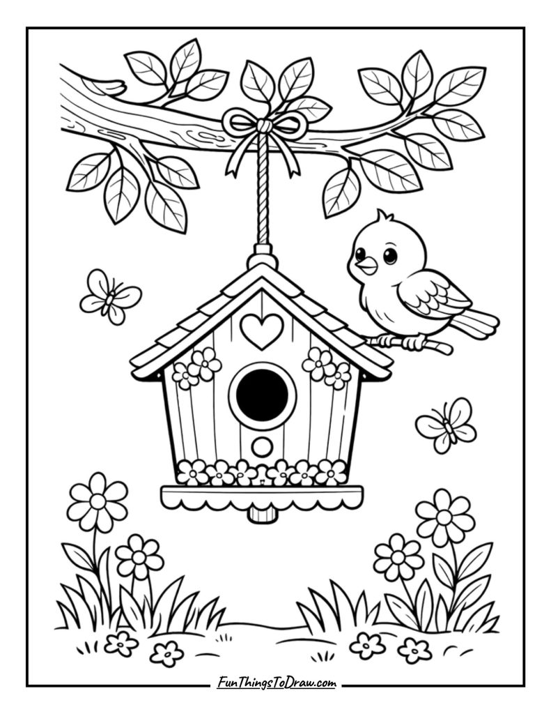 Birdhouse in a Tree Coloring Page