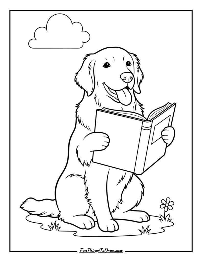 Golden Retriever Reading a Book