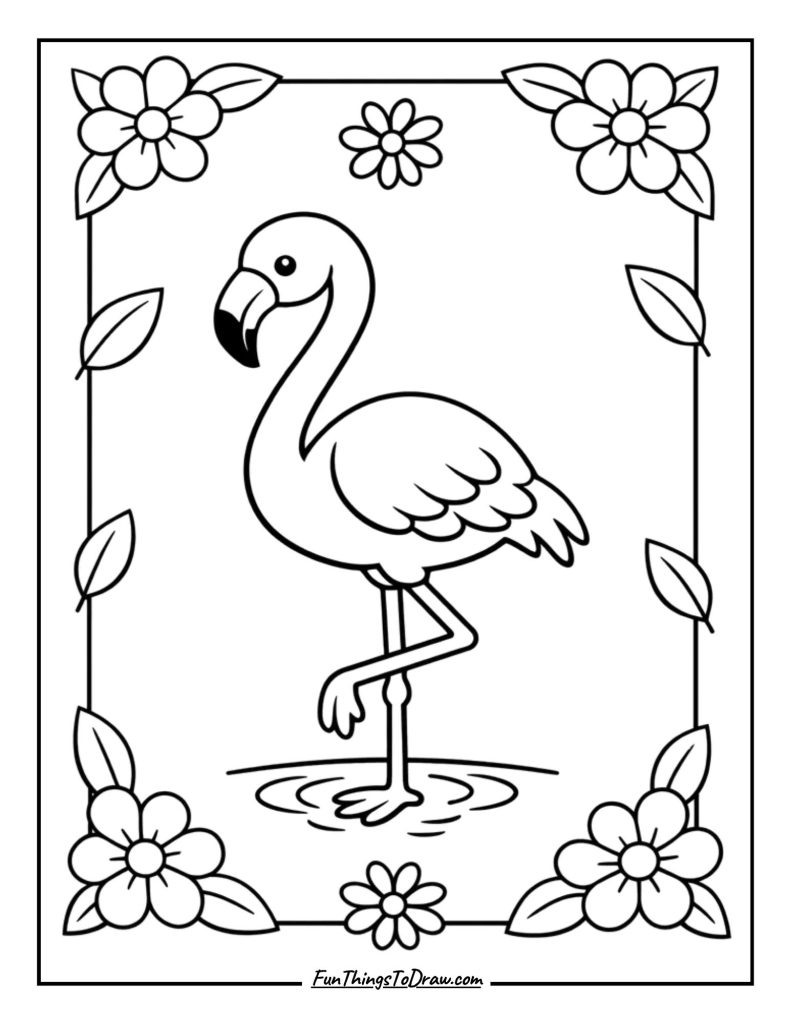Flamingo in Frame Design Coloring Sheet