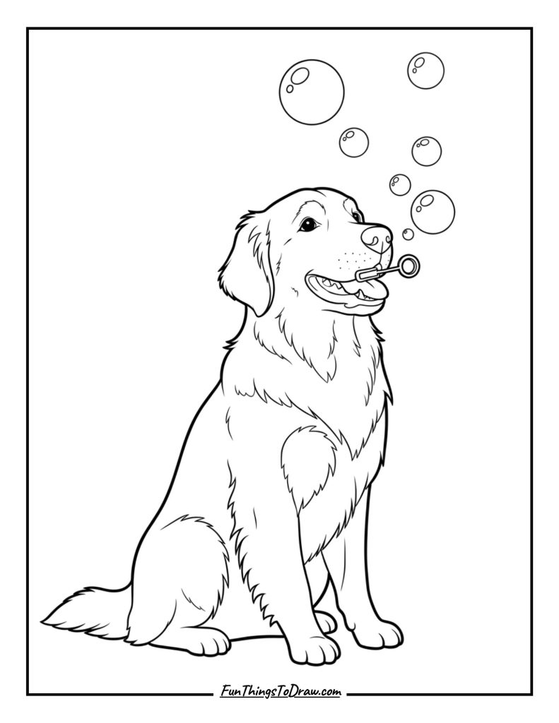 Golden Retriever Blowing Bubbles