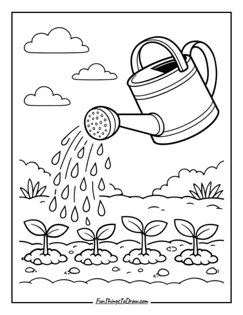 Watering Can and Seedlings