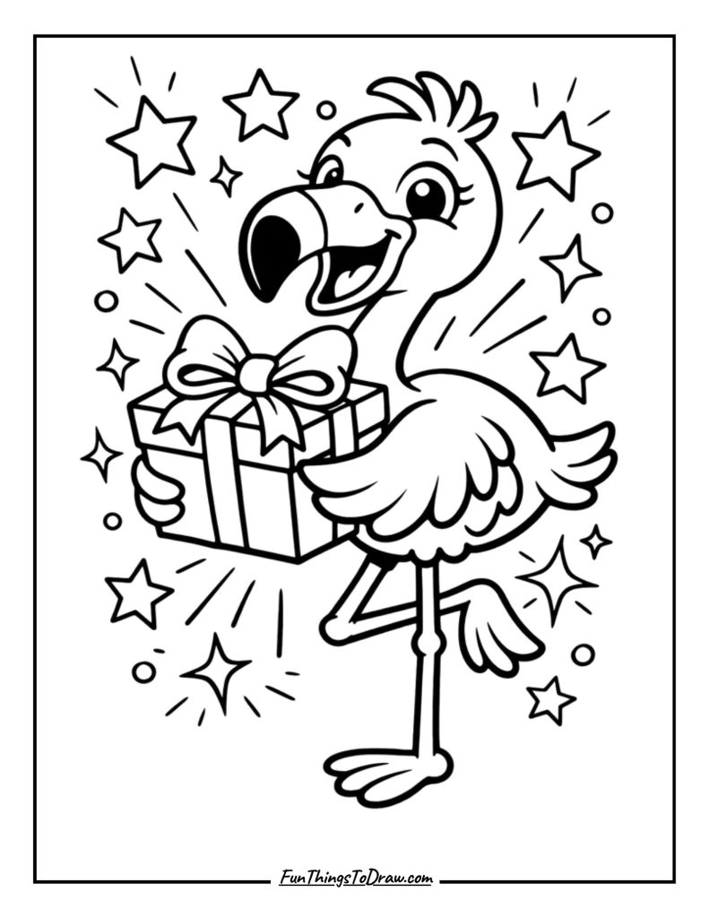 Flamingo with Gift Box