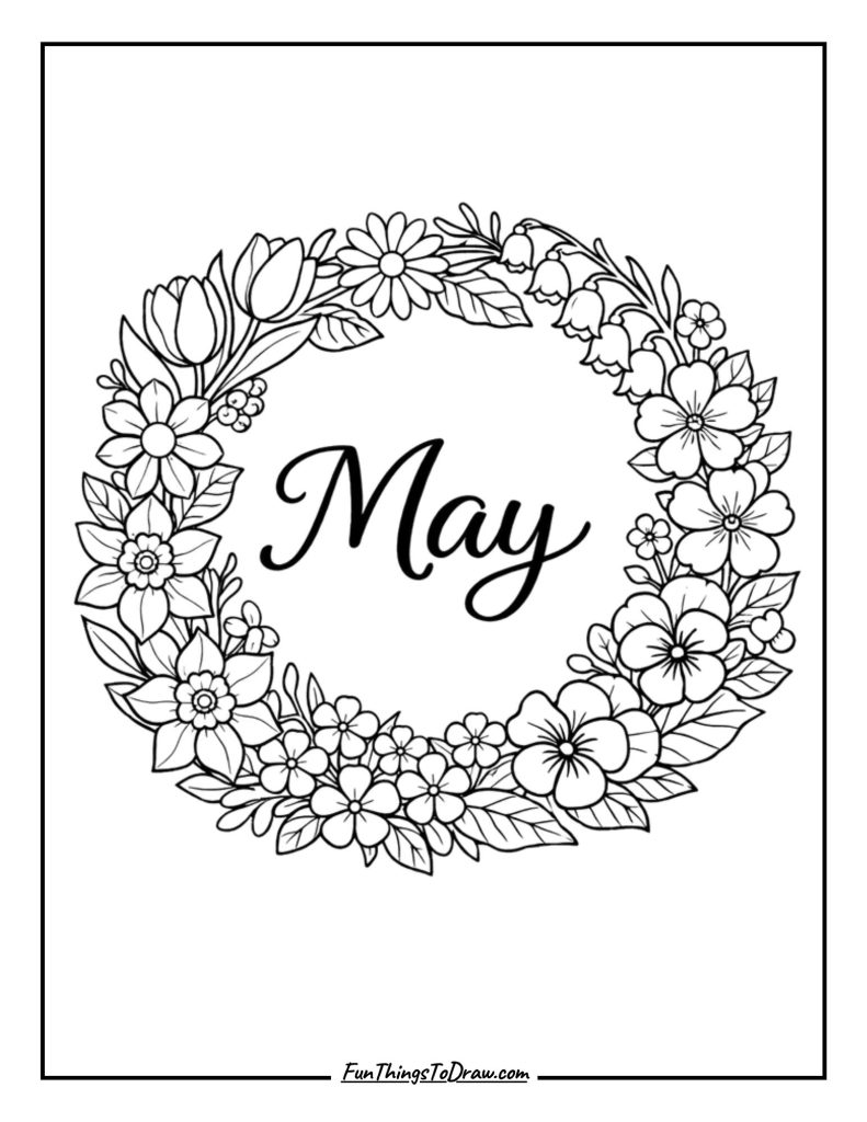 Coloring Idea of May Flower Wreath