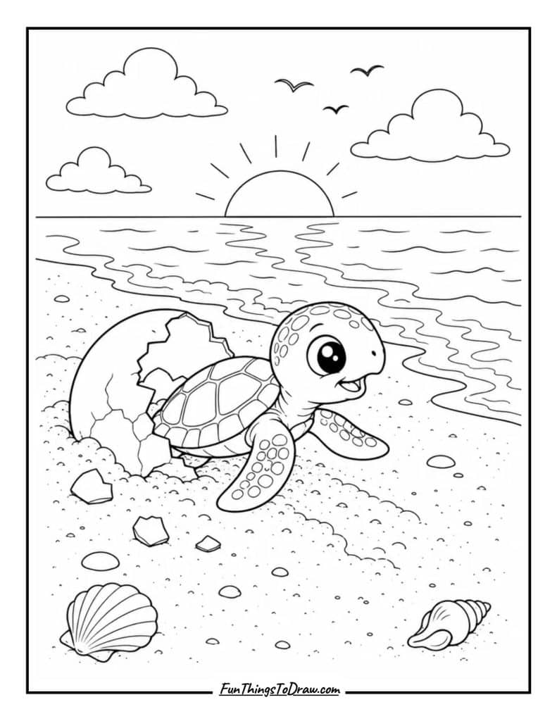 Baby Turtle Hatching Coloring Sheet
