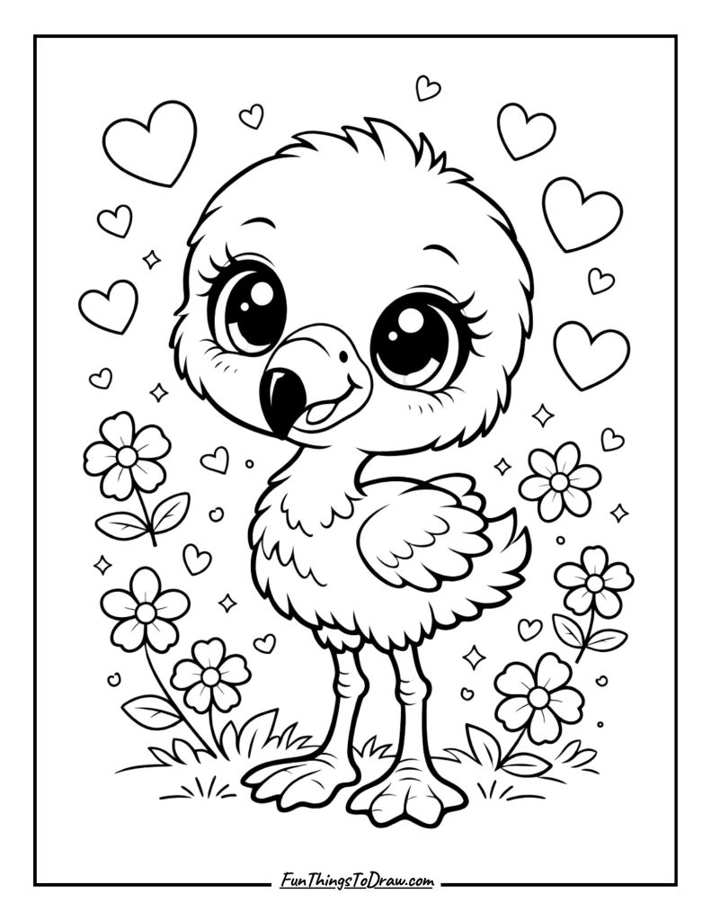 Cute Baby Flamingo Coloring Page