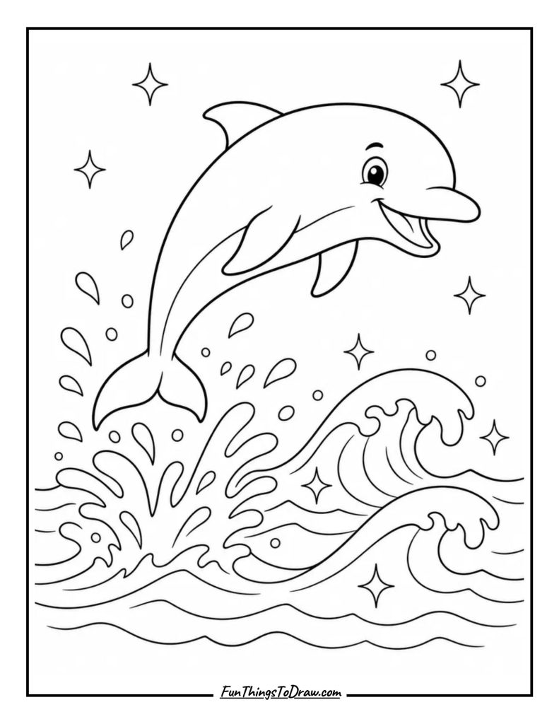 Playful Dolphin Leaping Waves