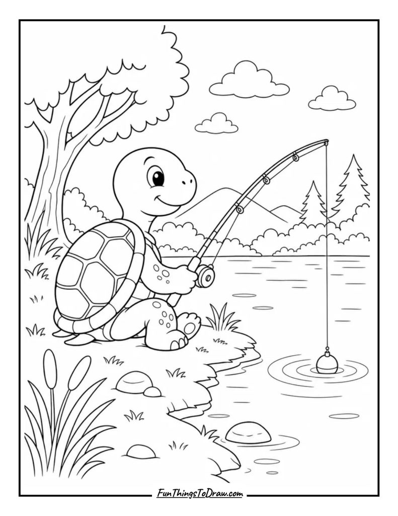 Turtle with a Fishing Rod