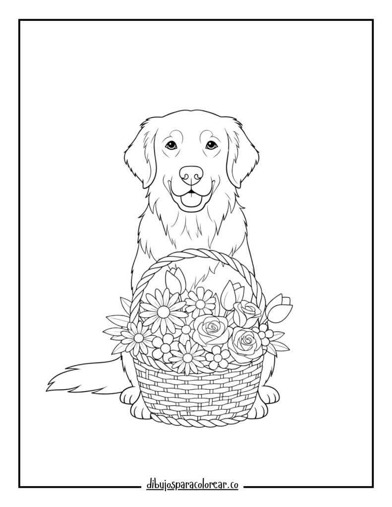 Golden Retriever with a Flower Basket