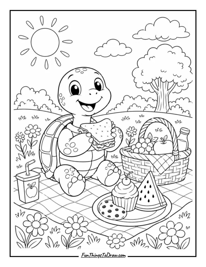 Turtle with a Picnic Basket