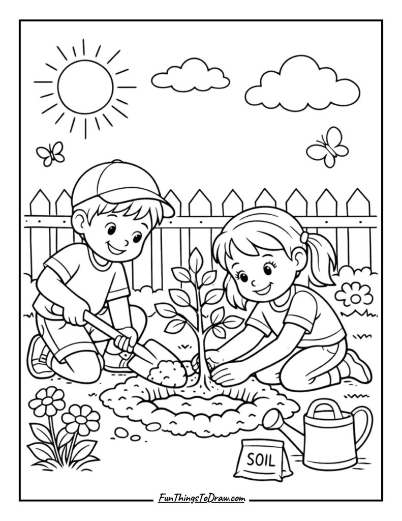 Children Planting a Tree