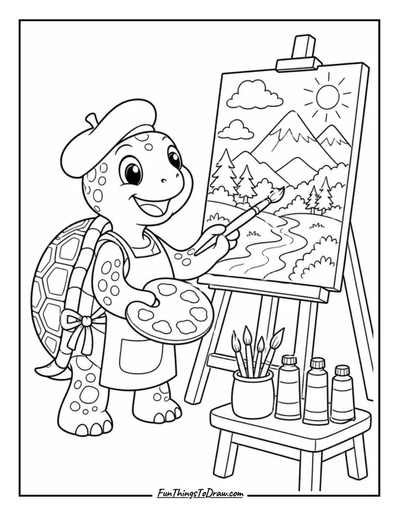 Turtle Artist Painting Coloring Page