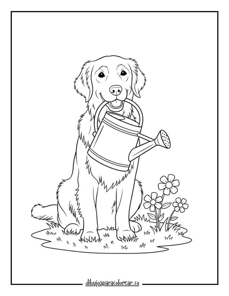 Golden Retriever with a Watering Can