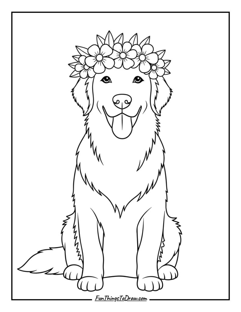 Golden Retriever with a Flower Crown