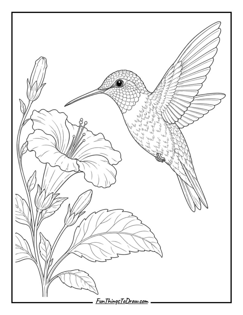 Ruby-throated Hummingbird coloring sheet