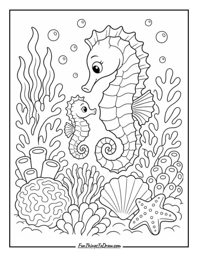 Seahorse Family in Coral Garden