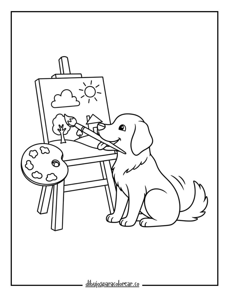 Golden Retriever Painting a Picture
