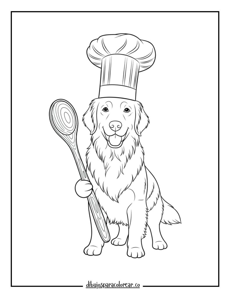 Golden Retriever with a Chef's Hat and Spoon