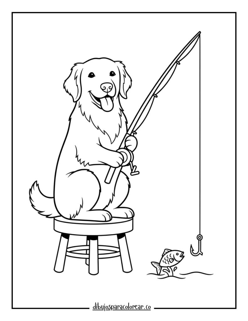 Golden Retriever with a Fishing Rod