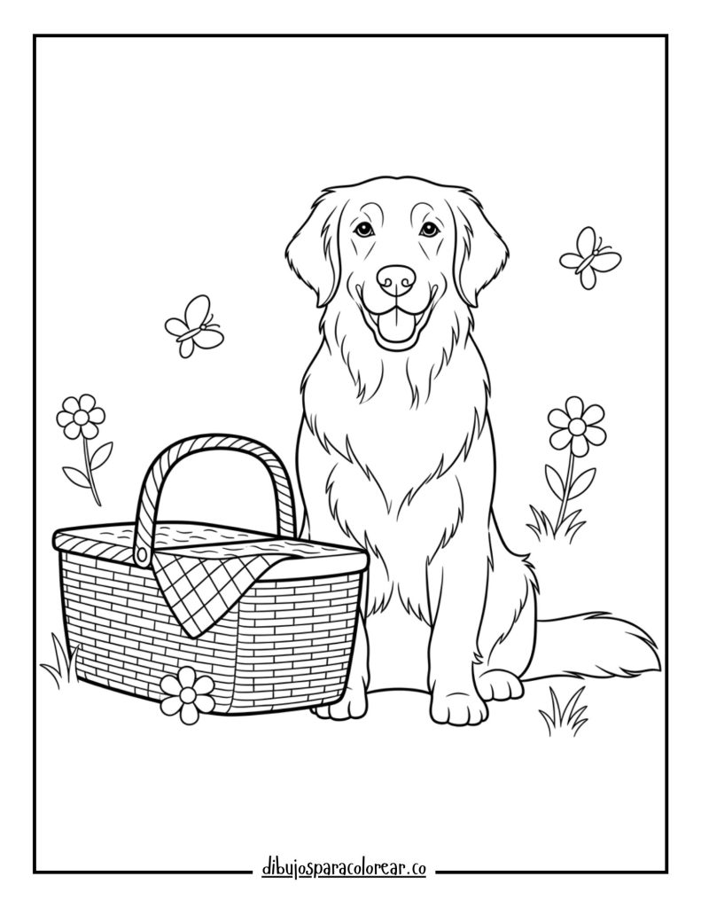 Golden Retriever with a Picnic Basket