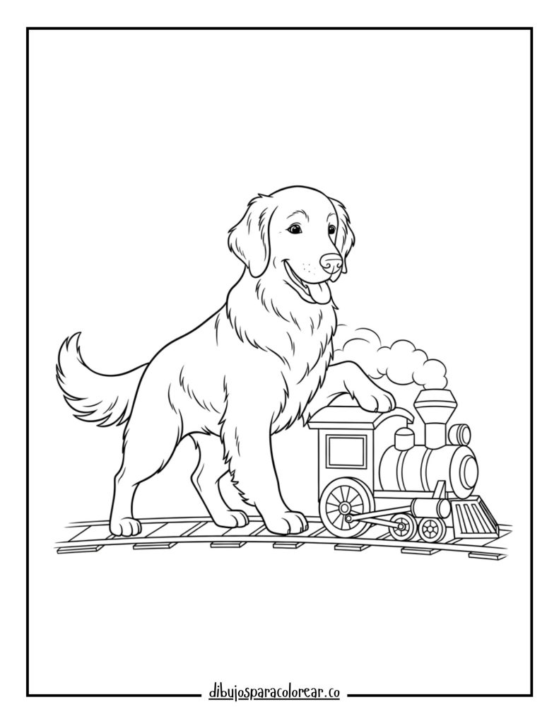 Golden Retriever Playing with a Toy Train