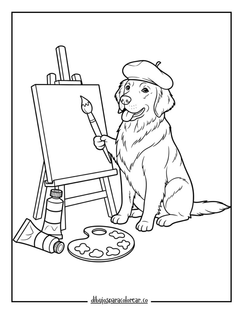 Golden Retriever as a Painter with a Beret