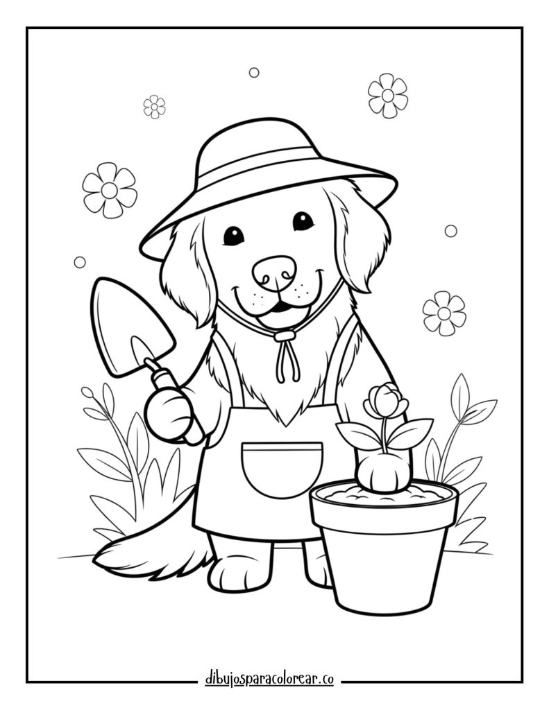 Golden Retriever as a Gardener with a Trowel