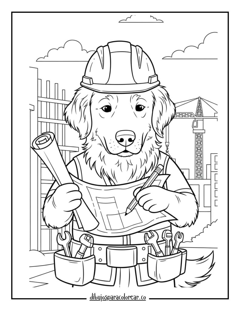Golden Retriever as a Construction Worker with a Blueprint