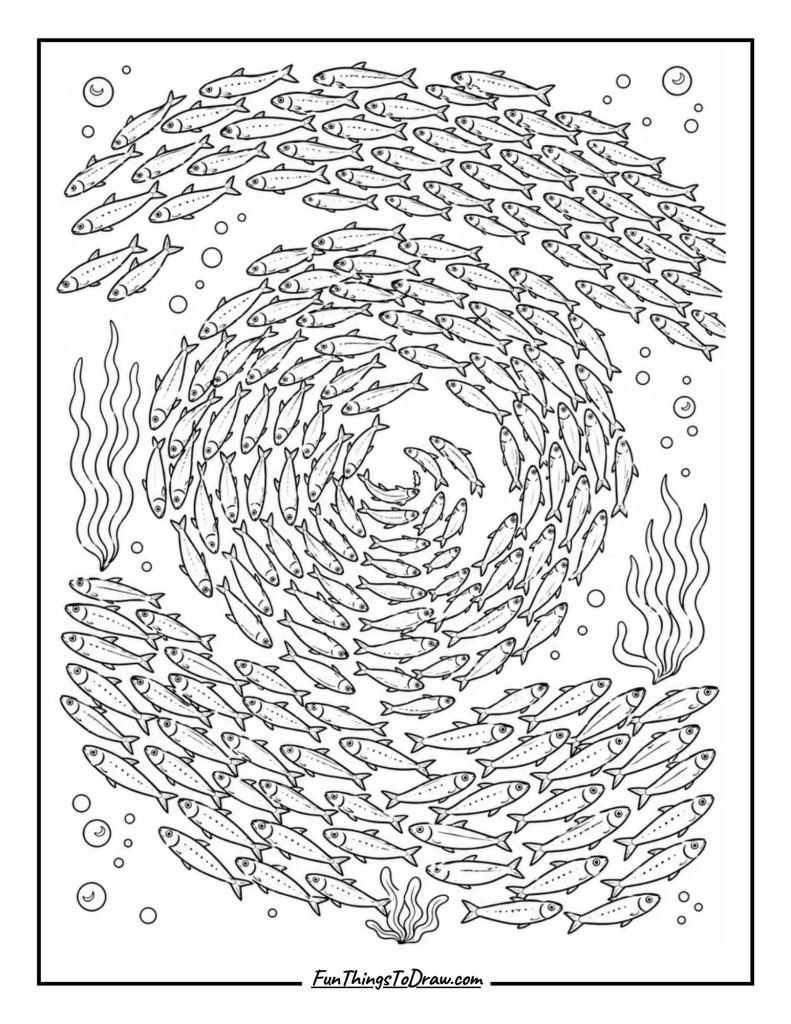 School of Sardines Evading Predator