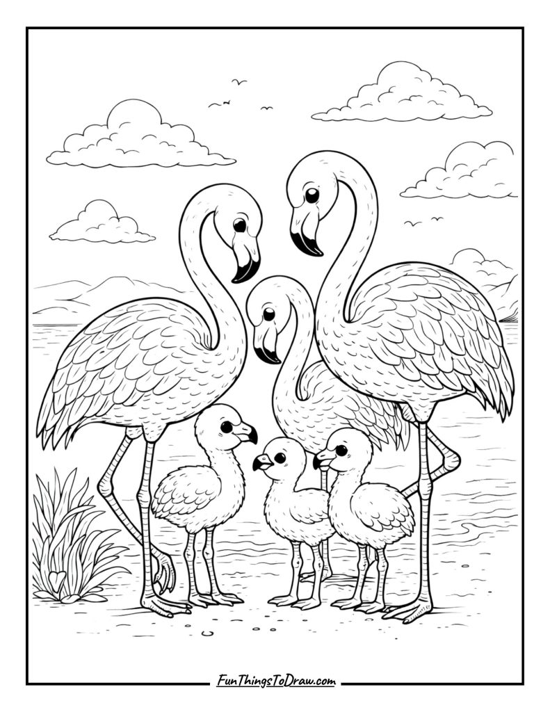 Flamingo Family Scene