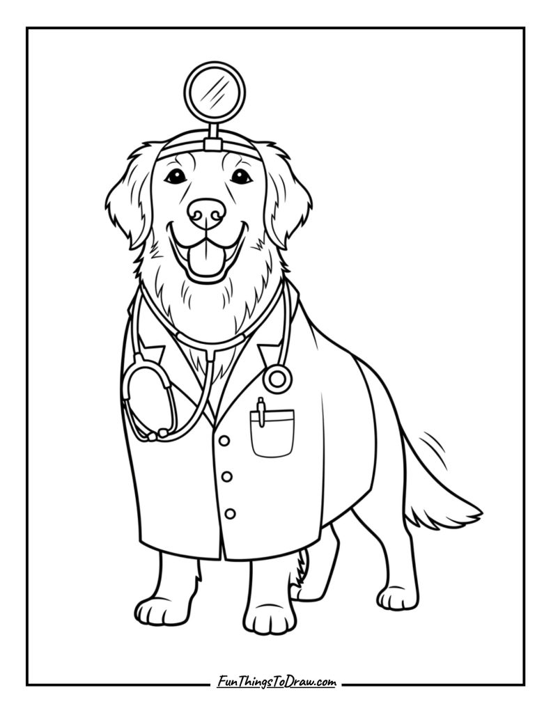 Golden Retriever Dressed as a Doctor