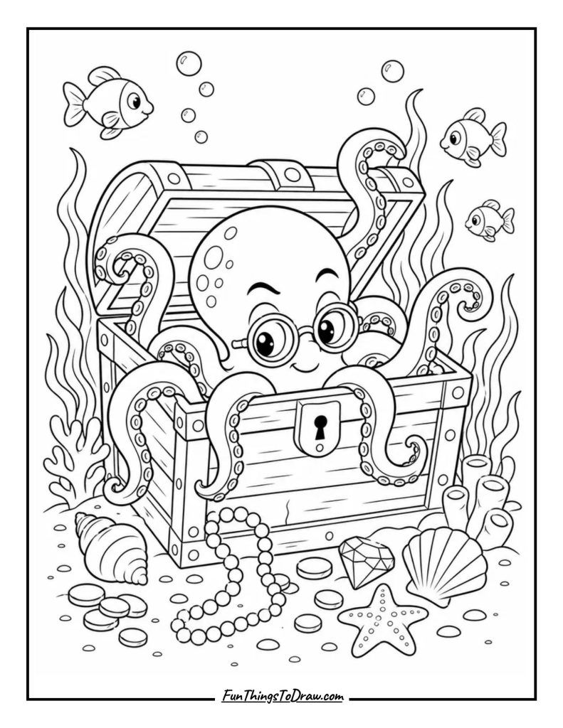 Octopus Hiding in Treasure Chest