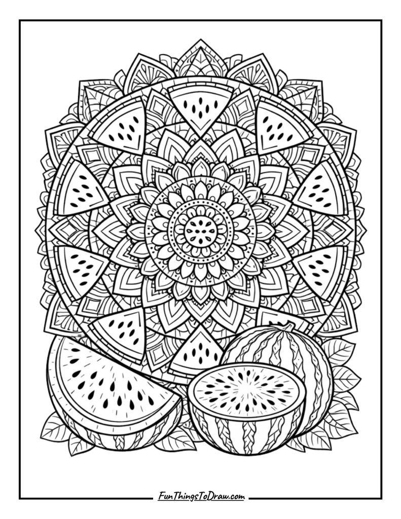 Watermelon Mandala coloring sheet
