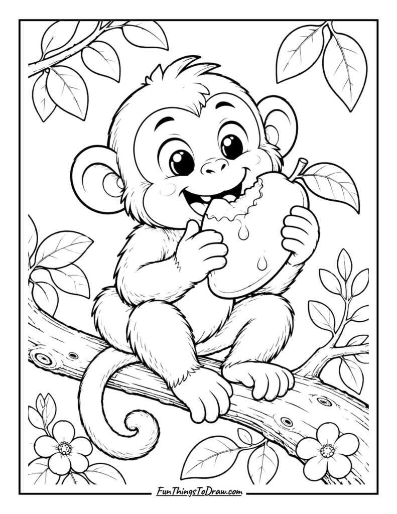 Monkey eating mango coloring page