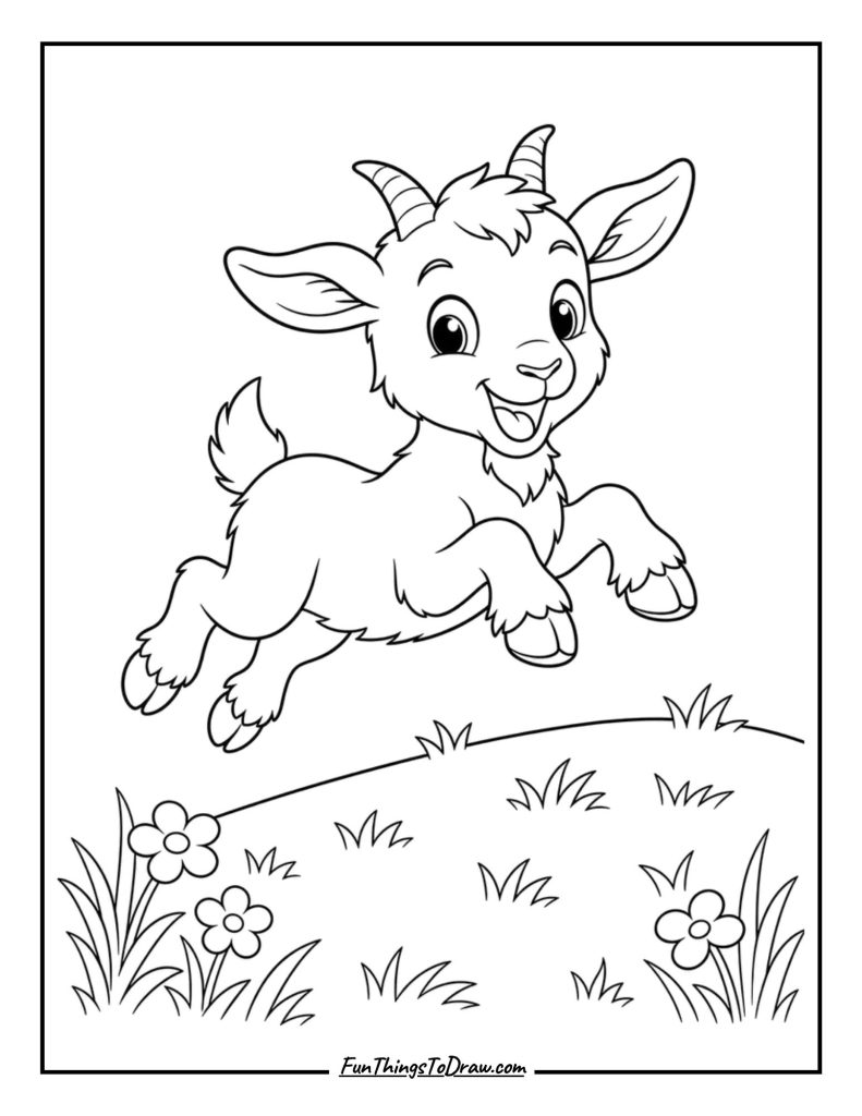 Playful Goat kids Coloring Page