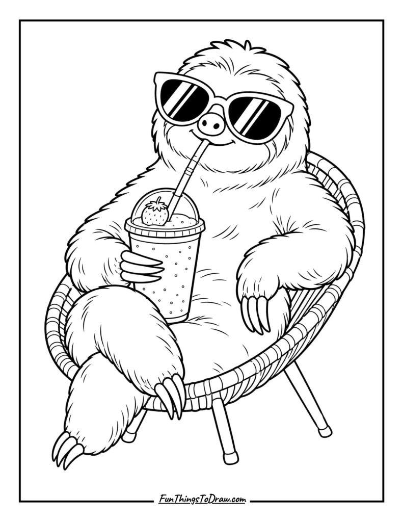 Sassy Sloth Sipping Smoothie