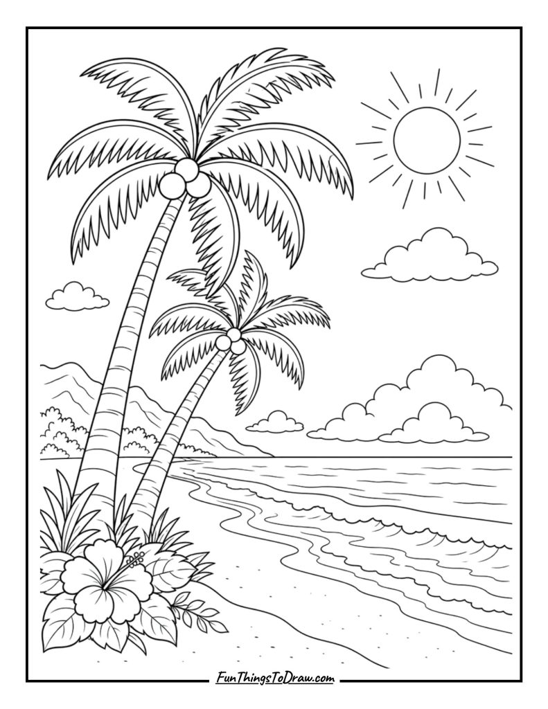 beach scene coloring page