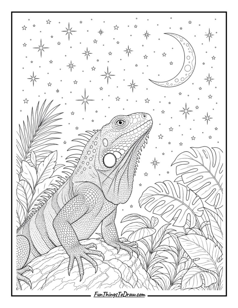 Iguana Stargazer coloring page for adults