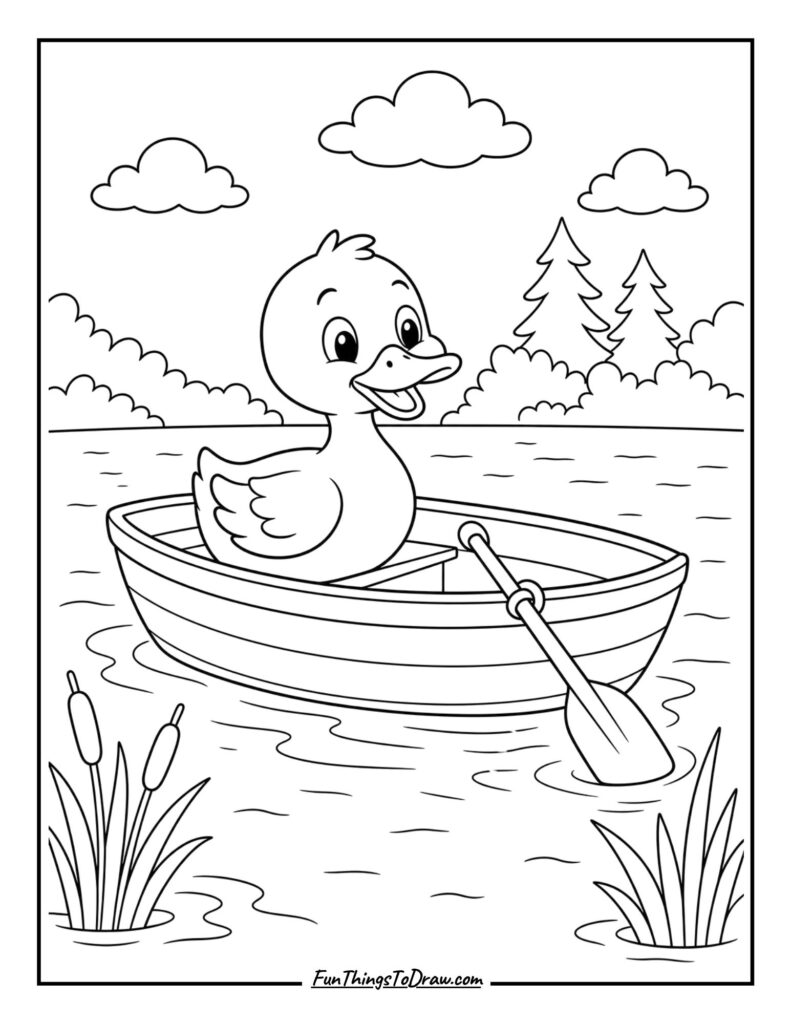 Duck on a Boat coloring page for adults