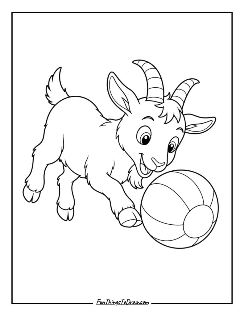 Goat playing with ball