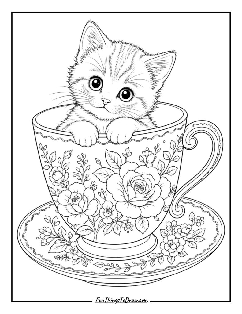 Kitten coloring page aesthetic