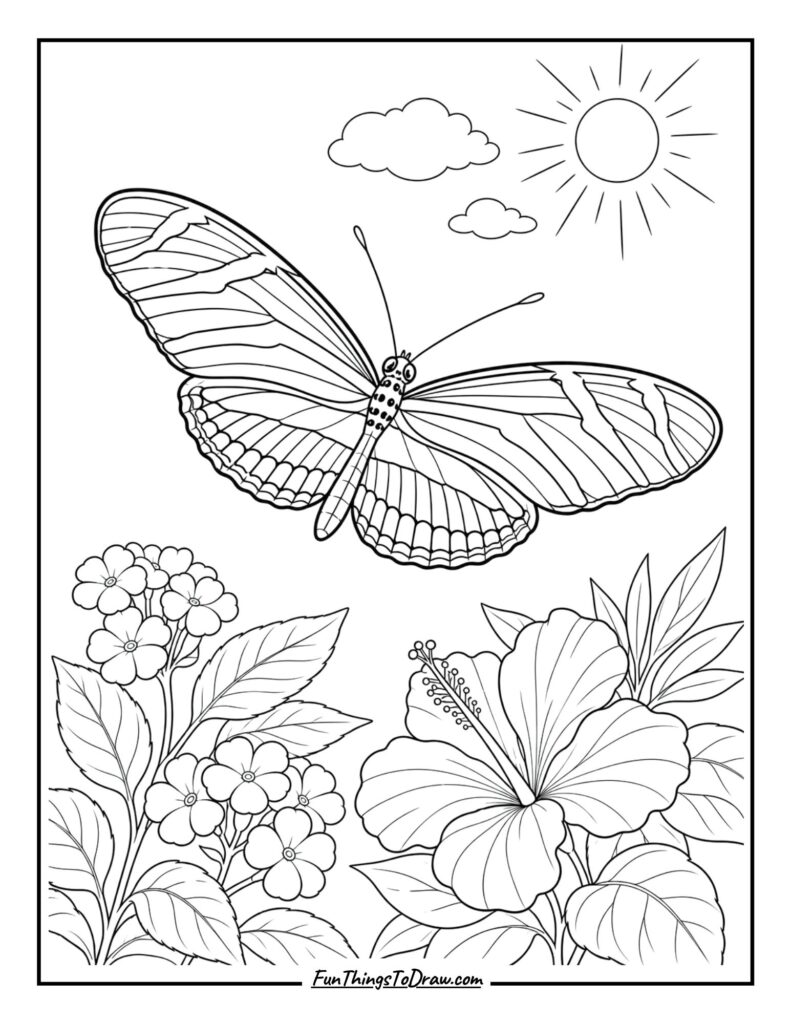 Zebra Longwing Butterfly coloring sheet