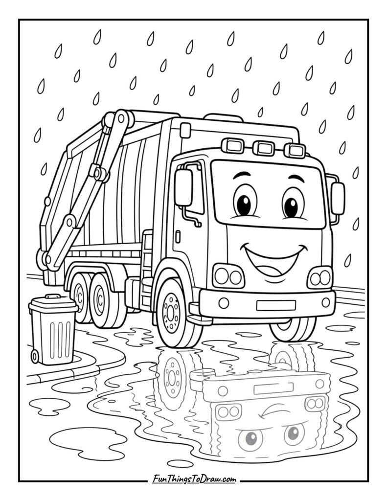 Garbage Truck in the Rain