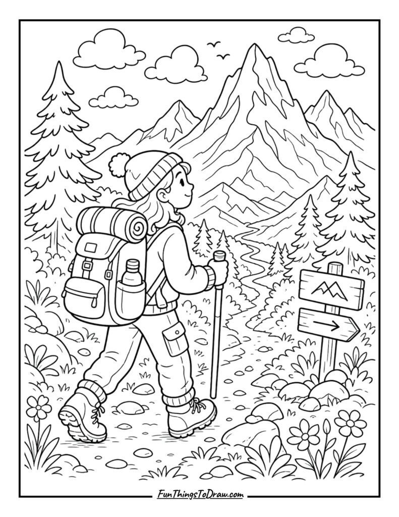 Backpacking Through Mountains coloring page