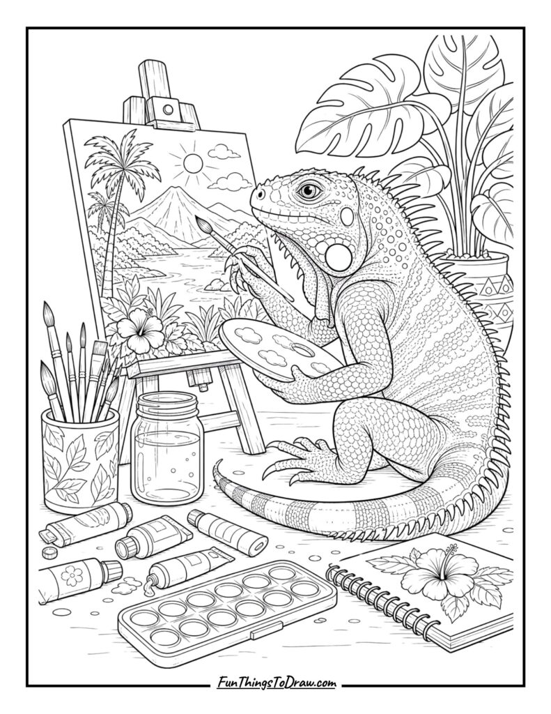 Iguana Artist coloring page