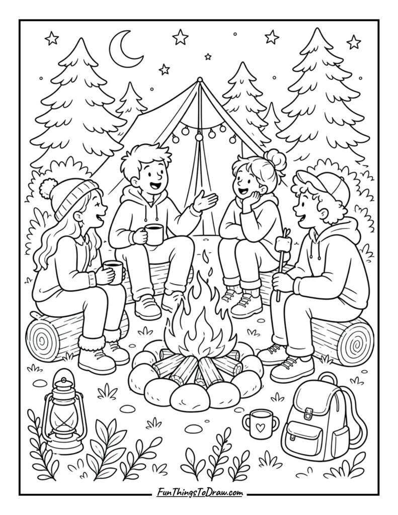 Campfire Story Time coloring page