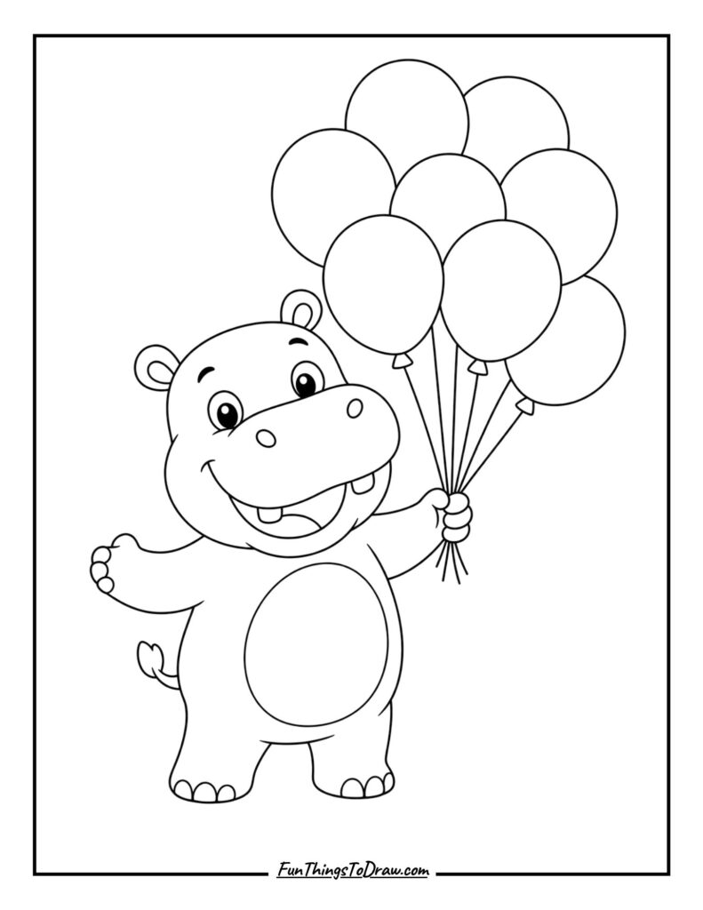 Hippo with Balloons coloring idea