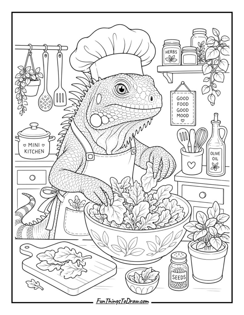 Iguana Coloring Page for adults